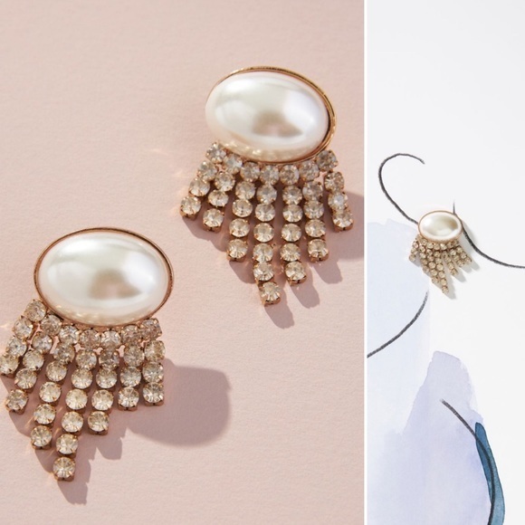Anthropologie Crystal Fringe Pearl Earrings NWT - Picture 1 of 5
